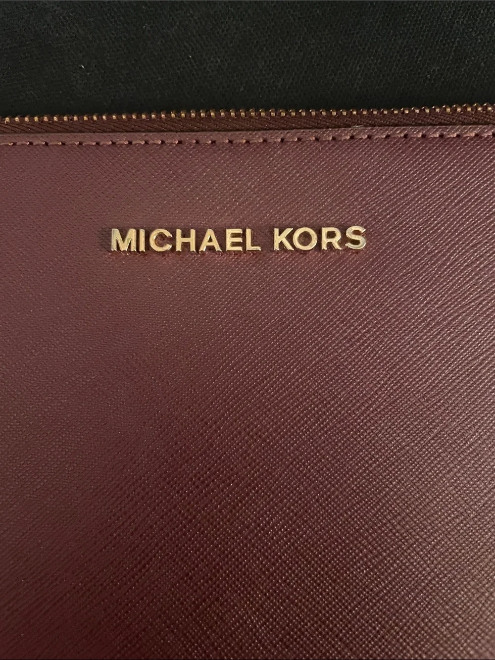 Michael Kors Maroon Leather Zip Pouch with Gold Hardware